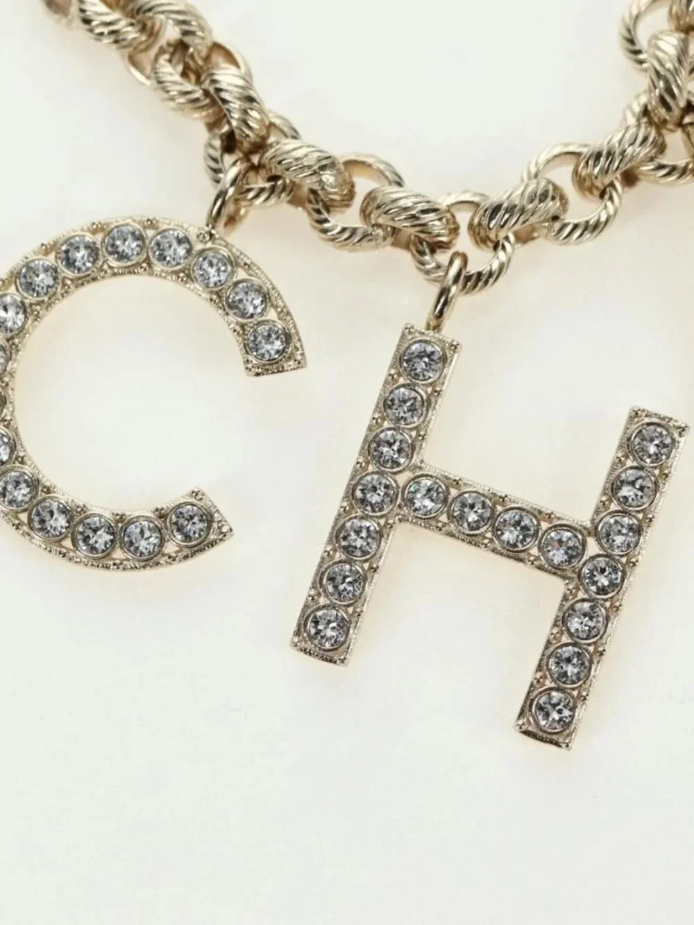 CHANEL Logo Bracelet metal Champagne Gold CC Auth 178800SM